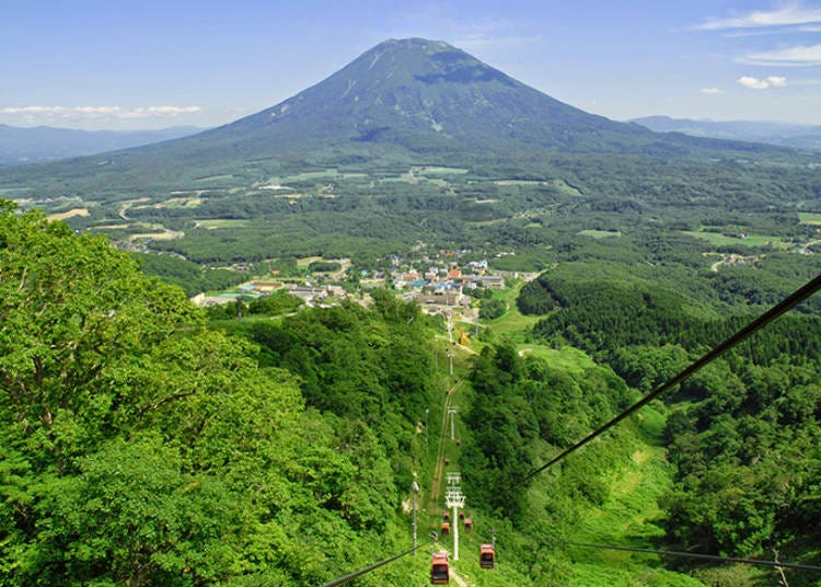 サマーゴンドラが登るにつれて、羊蹄山と周囲の田園風景が眼下に広がっていく